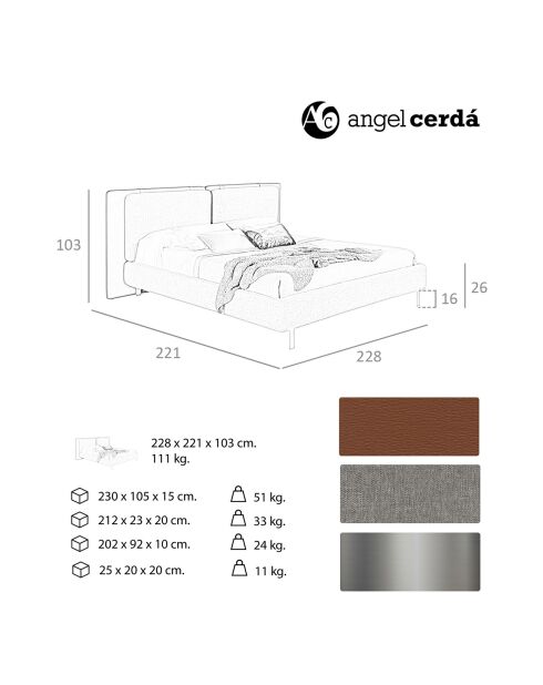 Letto matrimoniale a doghe marrone/grigio - 228x221x103 cm