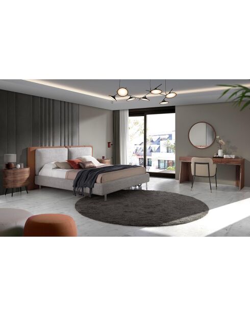 Lit double sommier à lattes marron/gris - 228x221x103 cm