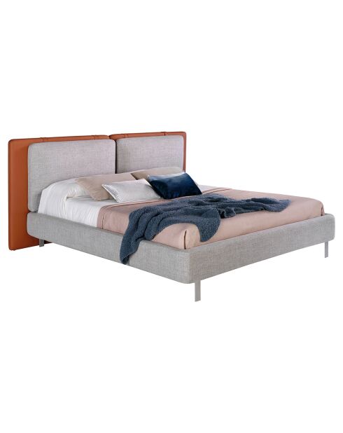 Lit double sommier à lattes marron/gris - 228x221x103 cm