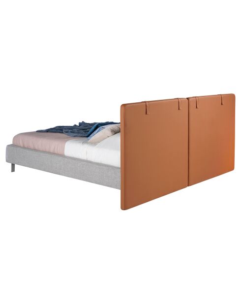 Lit double sommier à lattes marron/gris - 228x221x103 cm