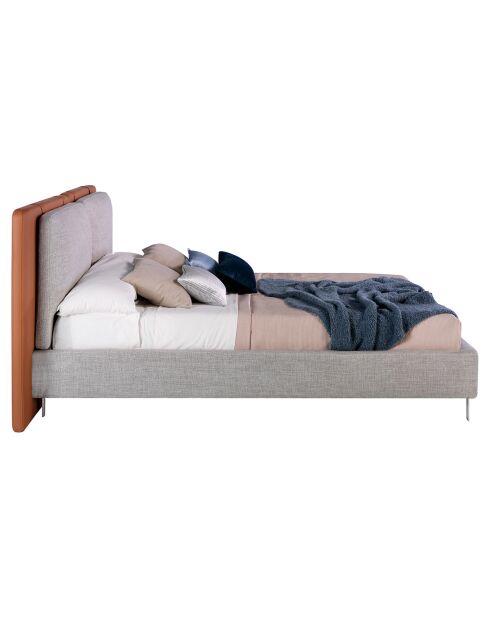Cama doble con listones marrón/gris - 228x221x103 cm