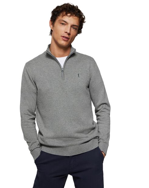 Pull zippé 100% Coton Mike gris