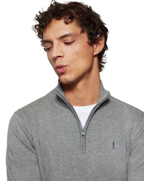 Pull zippé 100% Coton Mike gris