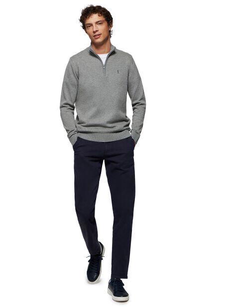 Pull zippé 100% Coton Mike gris