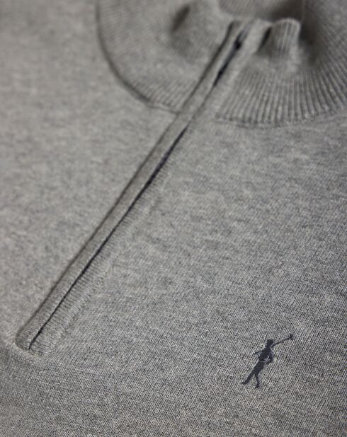 Pull zippé 100% Coton Mike gris