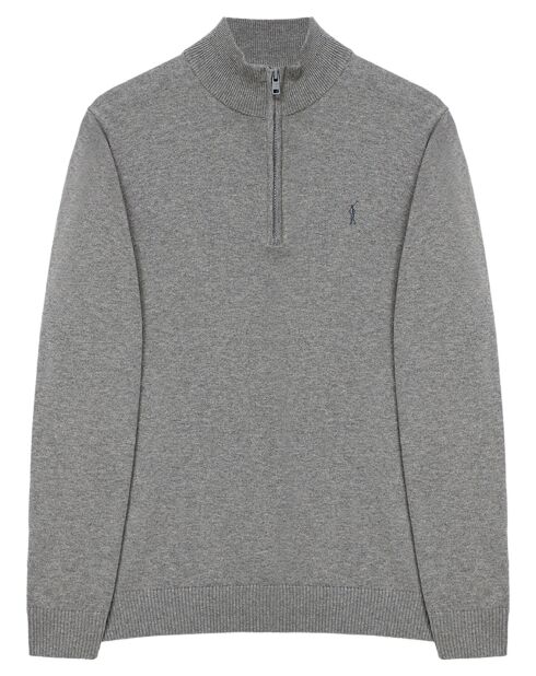 Pull zippé 100% Coton Mike gris