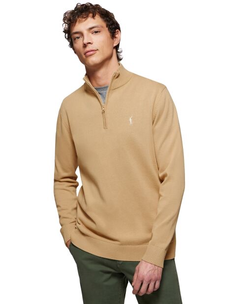Pull zippé 100% Coton Mike camel