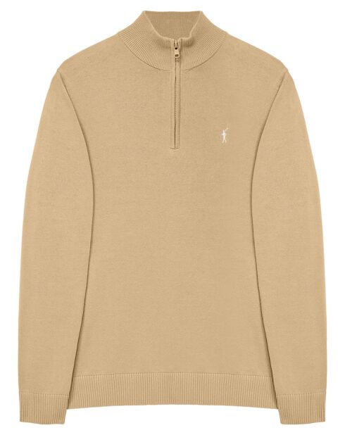 Pull zippé 100% Coton Mike camel