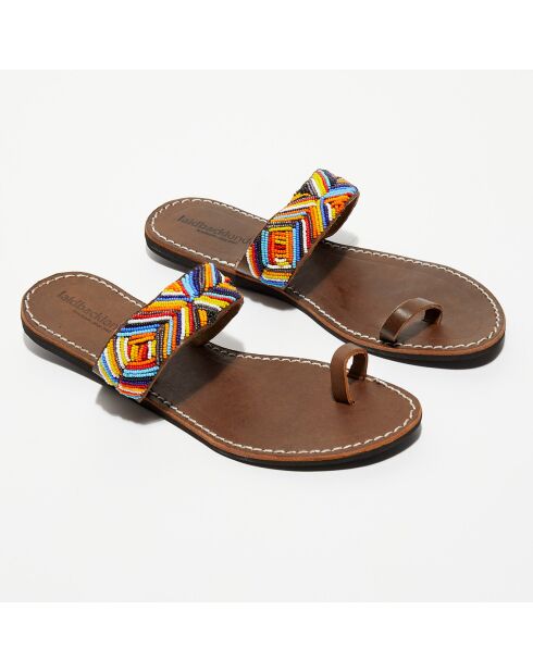 Muiltjes van leer in een mix van bruin/veelkleurig