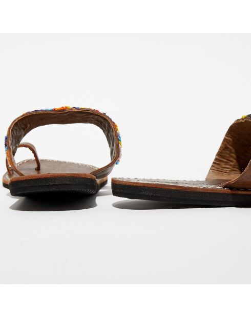 Muiltjes van leer in een mix van bruin/veelkleurig