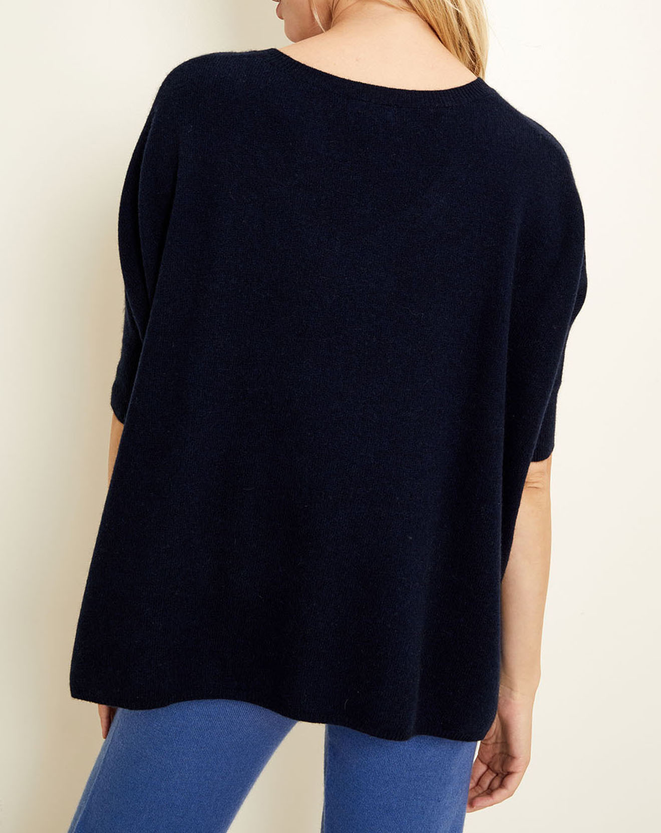 Pull poncho 100% Cachemire col V Sevilla bleu marine