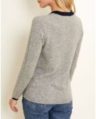 Pull 100% Cachemire col rond Bicolore Col gris chiné clair/nuit