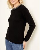 Pull 100% Cachemire bicolore noir/gris chiné foncé