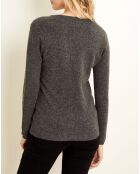 Pull 100% Cachemire col V gris chiné foncé