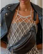 Metalen zwarte leren heuptasje van Lyat - 32,5 x 13,5x7 cm