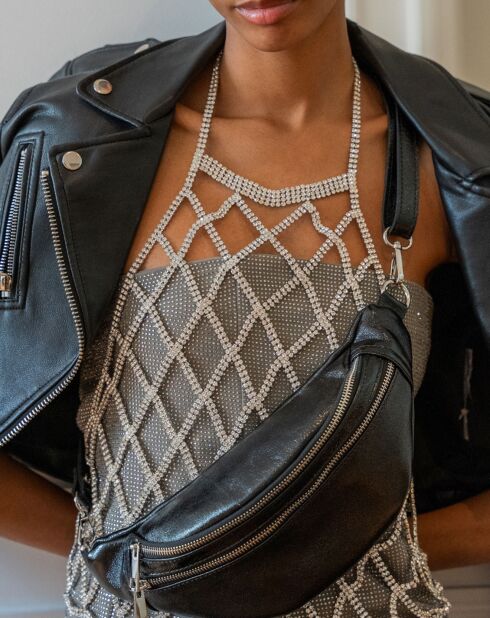 Marsupio in pelle Lyat nero metallizzato - 32,5 x13,5x7 cm