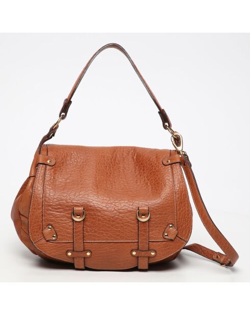 Bolso de hombro Jamily de piel de cordero camel - 36x28x9 cm