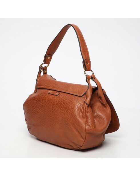 Bolso de hombro Jamily de piel de cordero camel - 36x28x9 cm