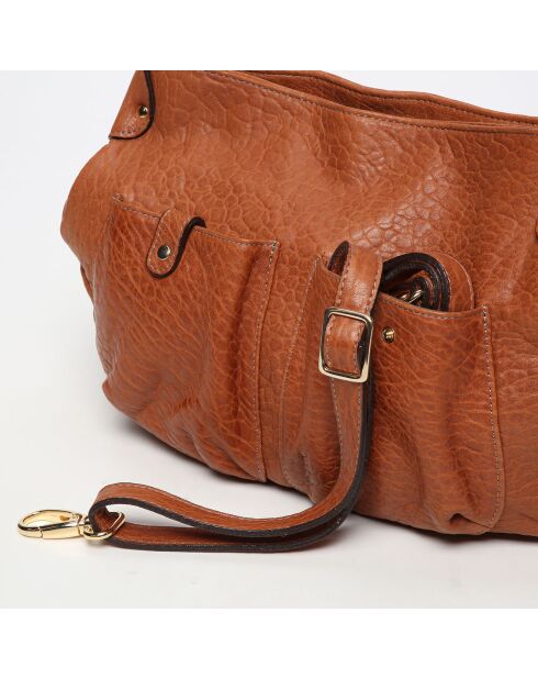 Bolso de hombro Jamily de piel de cordero camel - 36x28x9 cm