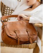 Bolso de hombro Jamily de piel de cordero camel - 36x28x9 cm