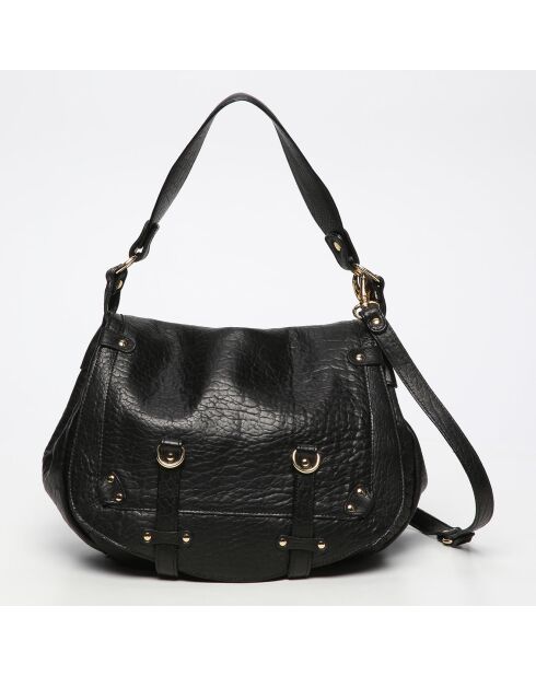 Bolso de hombro Jamily de piel de cordero negro - 36x28x9 cm