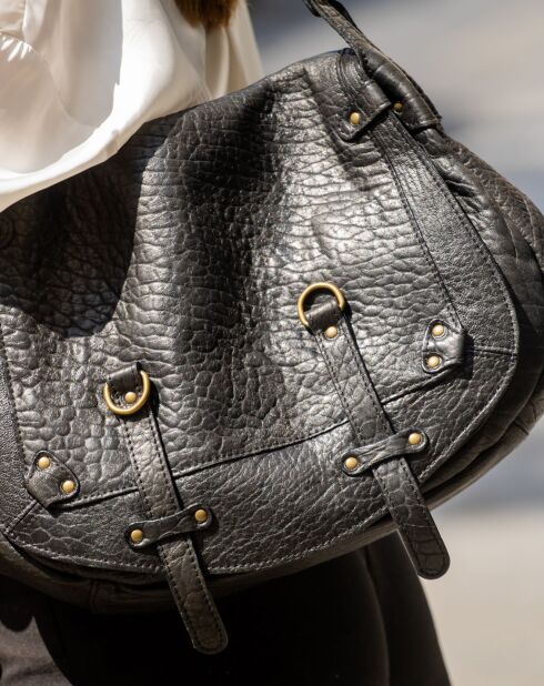 Bolso de hombro Jamily de piel de cordero negro - 36x28x9 cm