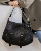 Bolso de hombro Jamily de piel de cordero negro - 36x28x9 cm