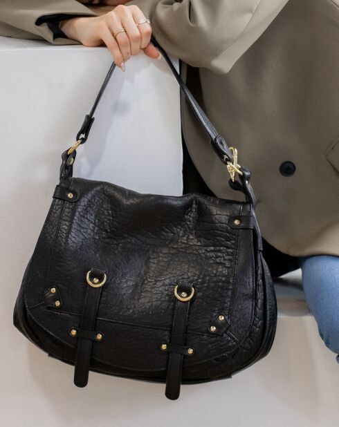 Bolso de hombro Jamily de piel de cordero negro - 36x28x9 cm