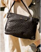 Sac bandoulière  en Cuir d'Agneau Joe noire - 20x12.5x3 cm