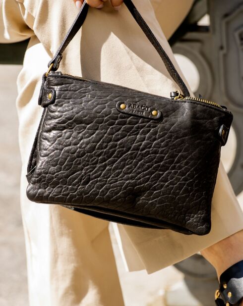 Sac bandoulière  en Cuir d'Agneau Joe noire - 20x12.5x3 cm
