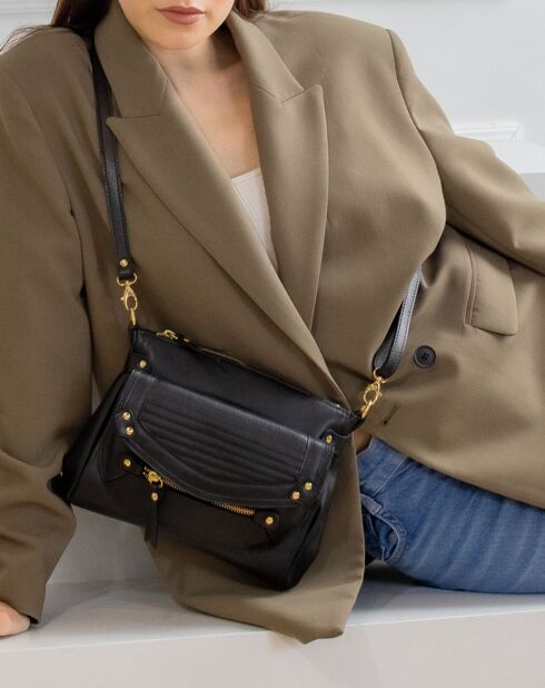 Sac bandoulière en Cuir de Vachette Giulia noir - 23.5x19.5x3 cm
