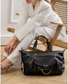 Odelia zwarte rundleren handtas - 40x27x12 cm