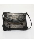 Sac bandoulière en Cuir d'Agneau Giulia noir/imprimé python gris - 23.5x19.5x3 cm