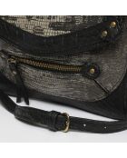 Sac bandoulière en Cuir d'Agneau Giulia noir/imprimé python gris - 23.5x19.5x3 cm