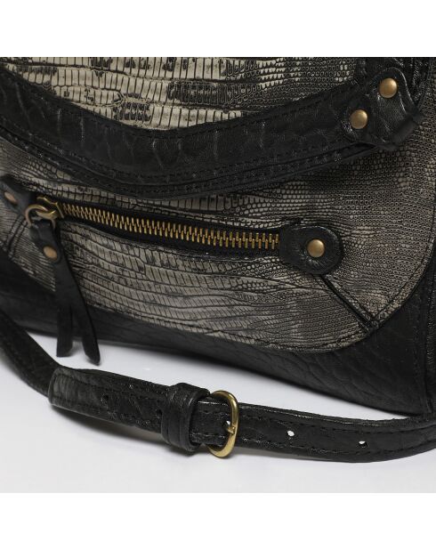 Sac bandoulière en Cuir d'Agneau Giulia noir/imprimé python gris - 23.5x19.5x3 cm