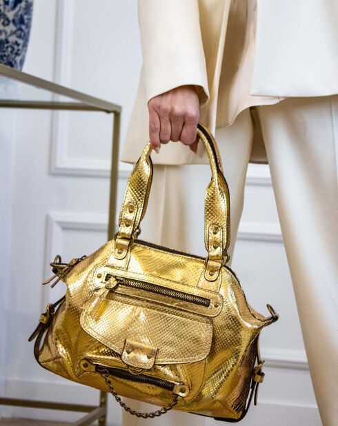 Sac à main en Cuir de Vachette Mini Odelia doré - 29x22x3 cm