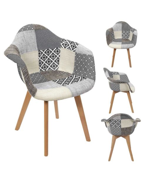 2 Fauteuils Patchwork blanc/gris/marron - 59x85x63.8 cm