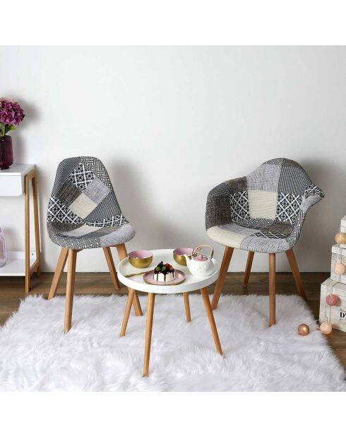 2 Patchwork-Sessel weiß/grau/braun - 59x85x63,8 cm