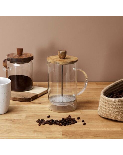 Caffettiera francese in vetro di acacia trasparente - 14x19x9,6 cm