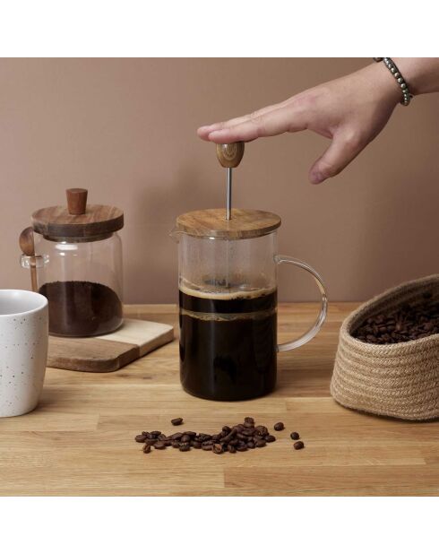 Caffettiera francese in vetro di acacia trasparente - 14x19x9,6 cm