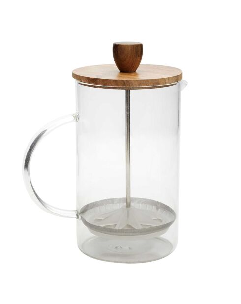 Caffettiera francese in vetro di acacia trasparente - 14x19x9,6 cm