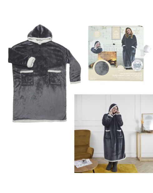 Sweat Plaid Long Sherpa gris - 170x83x2 cm