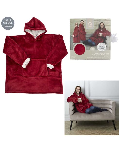 Sweat à Capuche Interieur Sherpa rouge - 118x85x2 cm