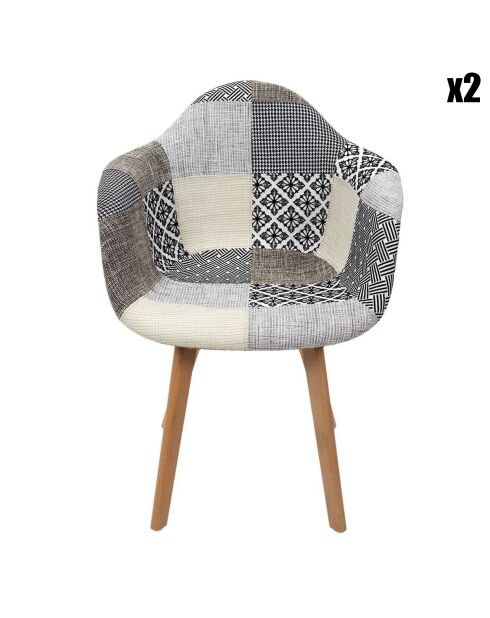 2 Fauteuils Patchwork blanc/gris/marron - 59x85x63.8 cm
