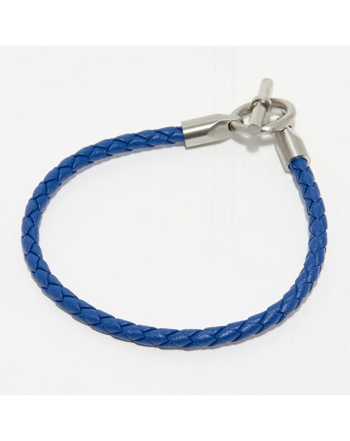 geflochtenes Lederarmband aus Stahl und Blau