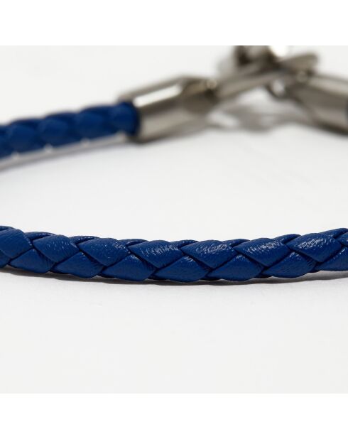 geflochtenes Lederarmband aus Stahl und Blau