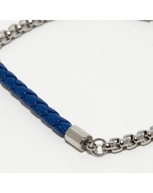 Brazalete con barra de acero y cuero azul