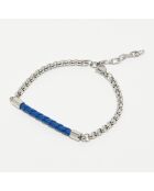 Brazalete con barra de acero y cuero azul