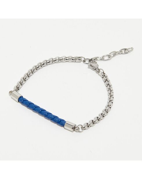 Brazalete con barra de acero y cuero azul