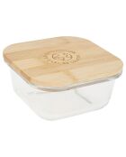 Boîte de conservation carrée avec couvercle en bambou transparente - 32cl